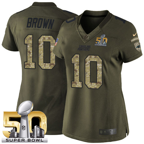 Women's Elite Corey Brown Super Bowl L Nike Jersey Green - #10 Salute to Service NFL Carolina Panthers